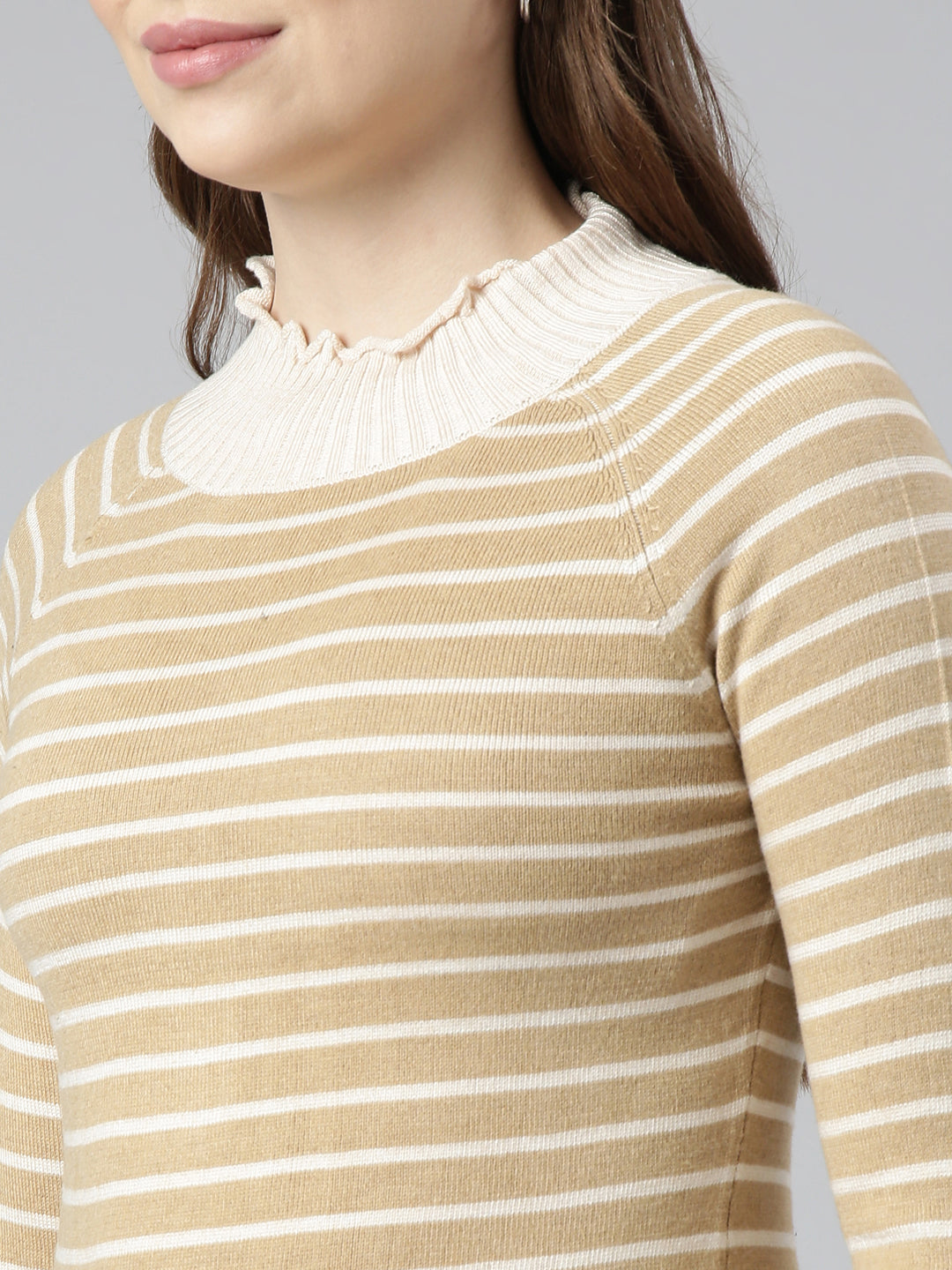 Women Brown Horizontal Stripes Fitted Top