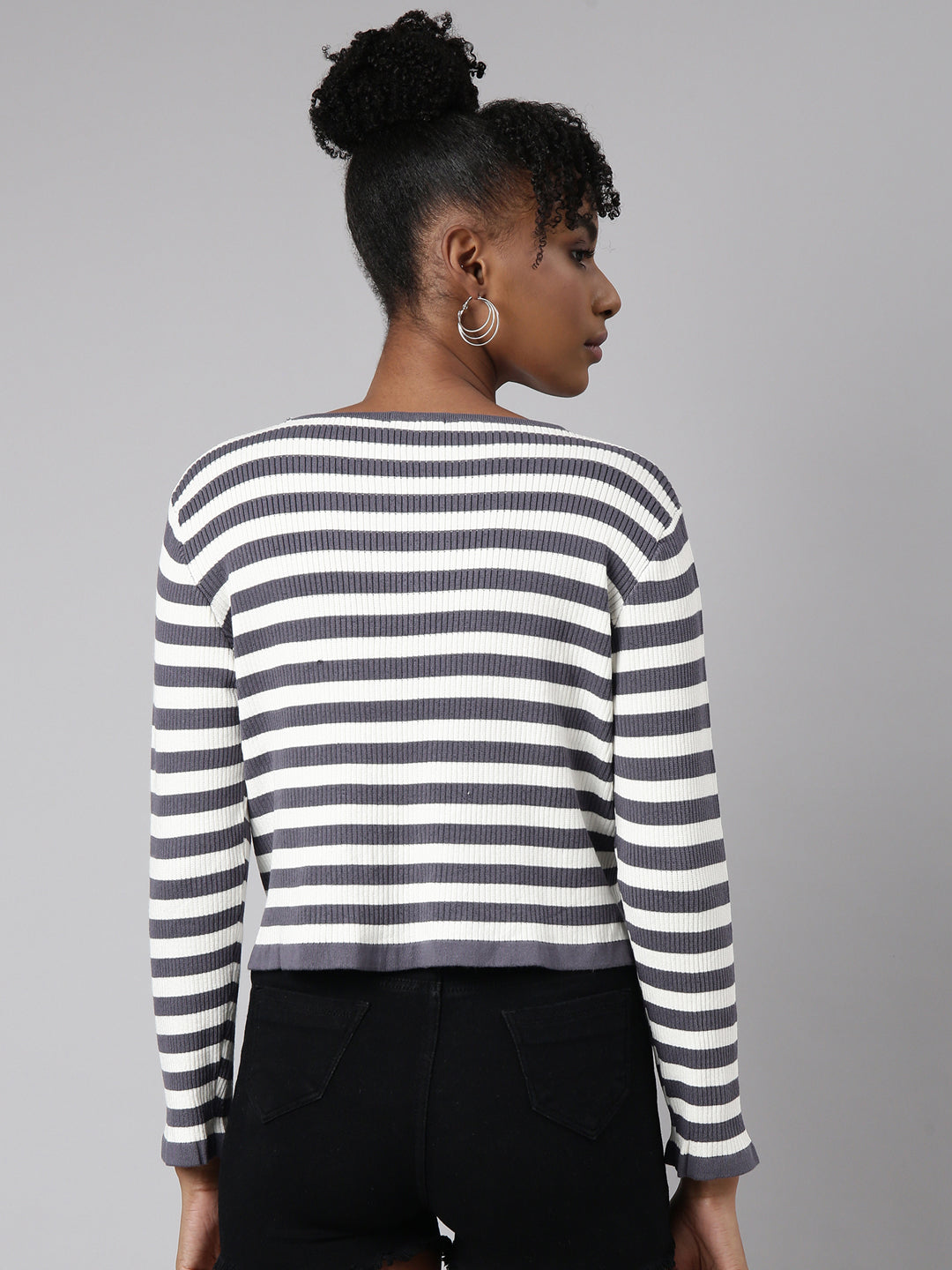 Women Grey Horizontal Stripes Top