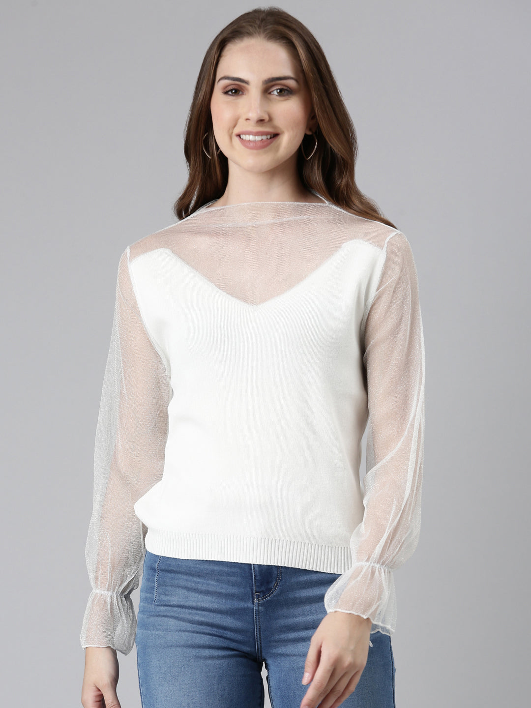 High Neck Solid Regular White Top