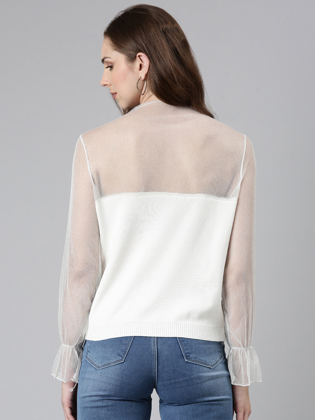 High Neck Solid Regular White Top