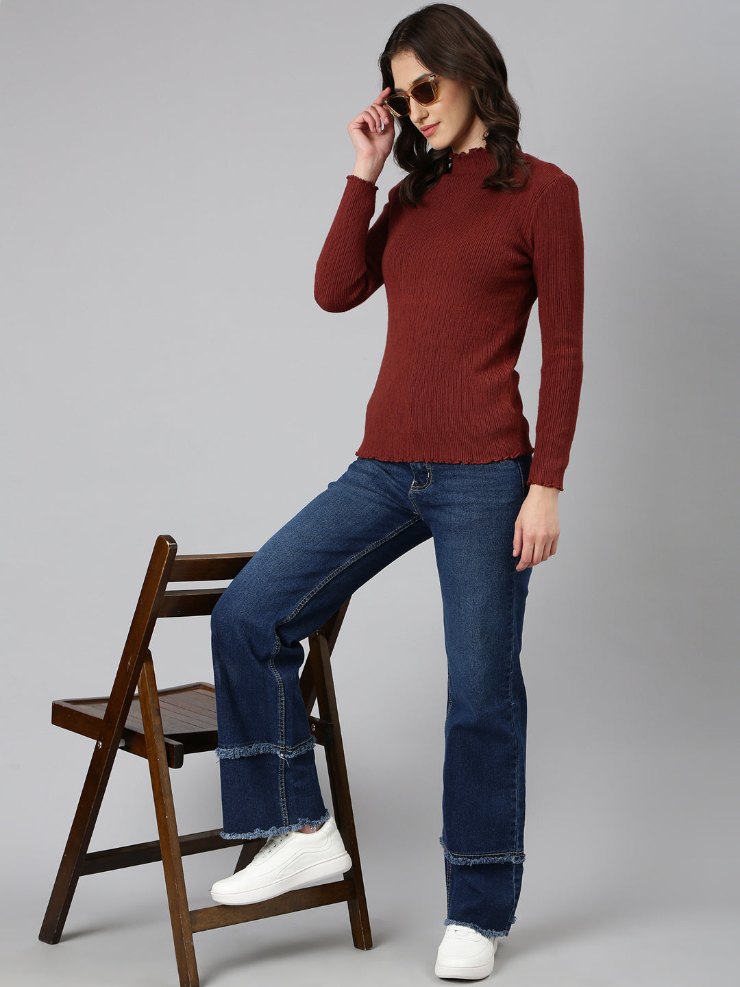 Women Brown Solid Pullover