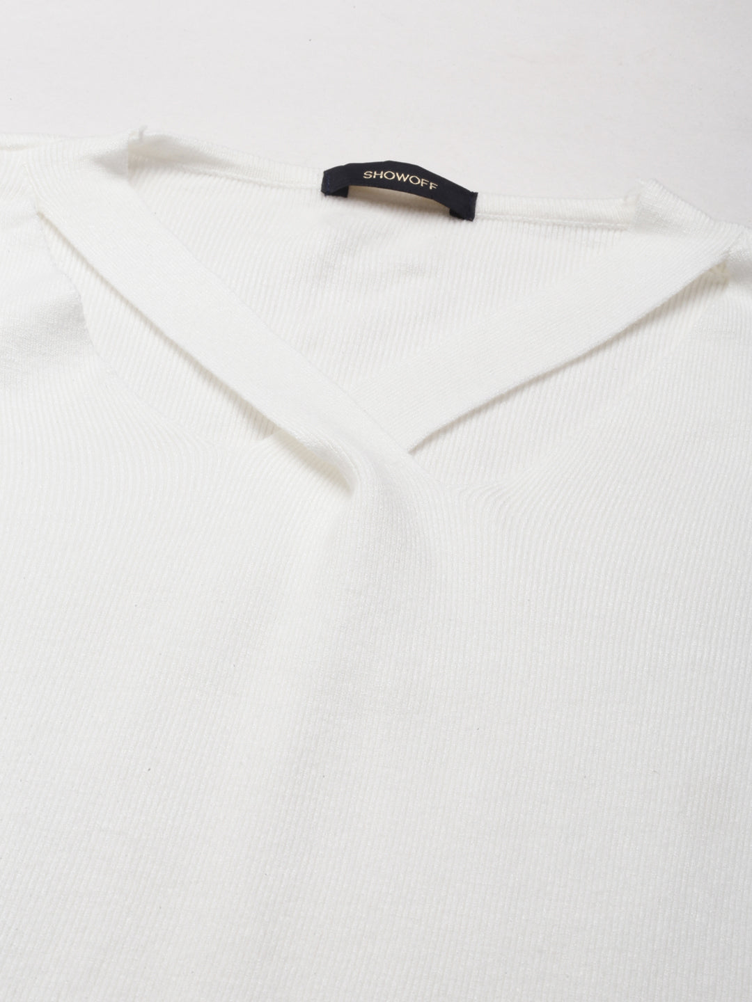 V-Neck Solid White Fitted Regular Top