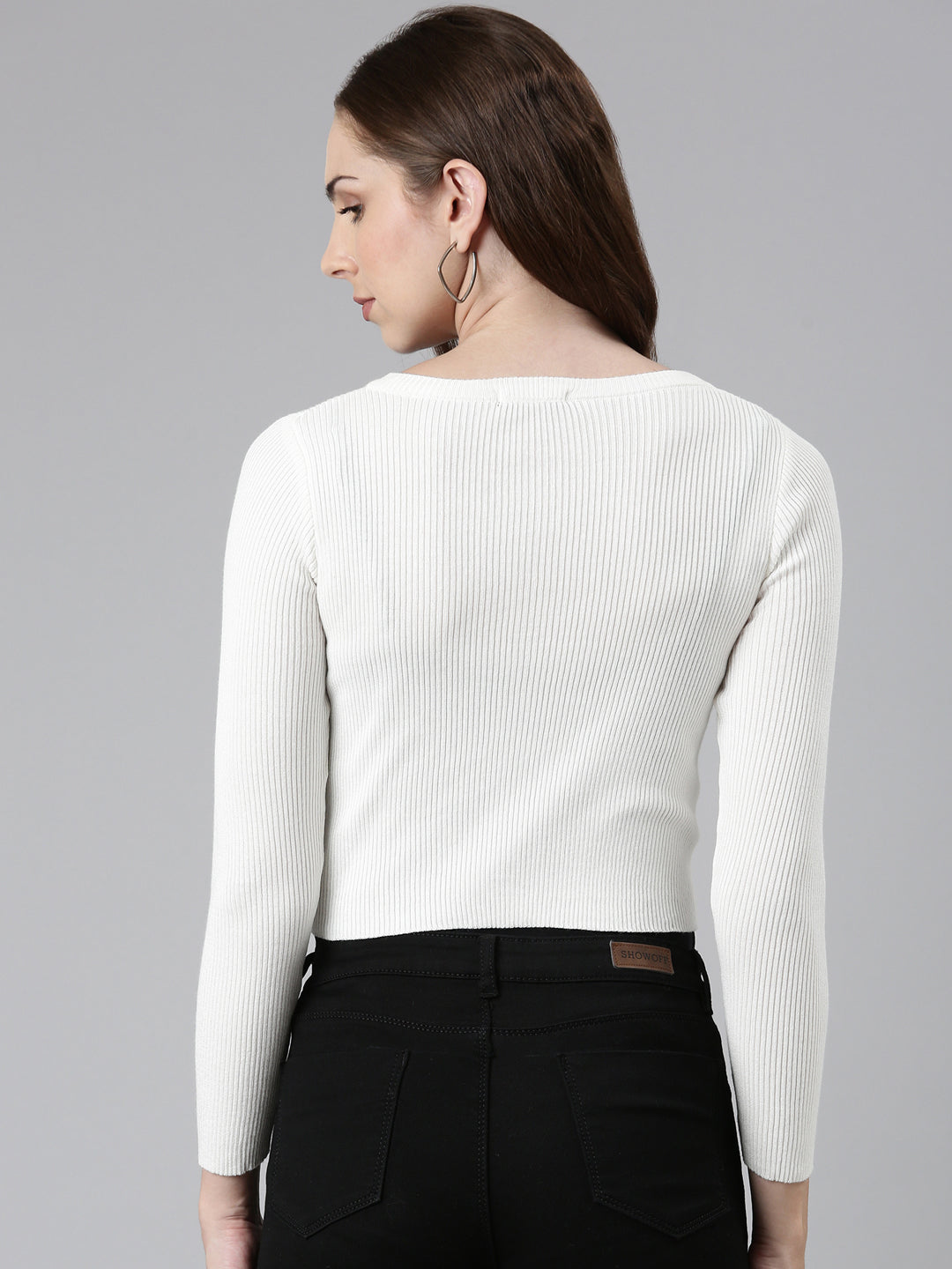 Women Off White Solid Vest Sweater