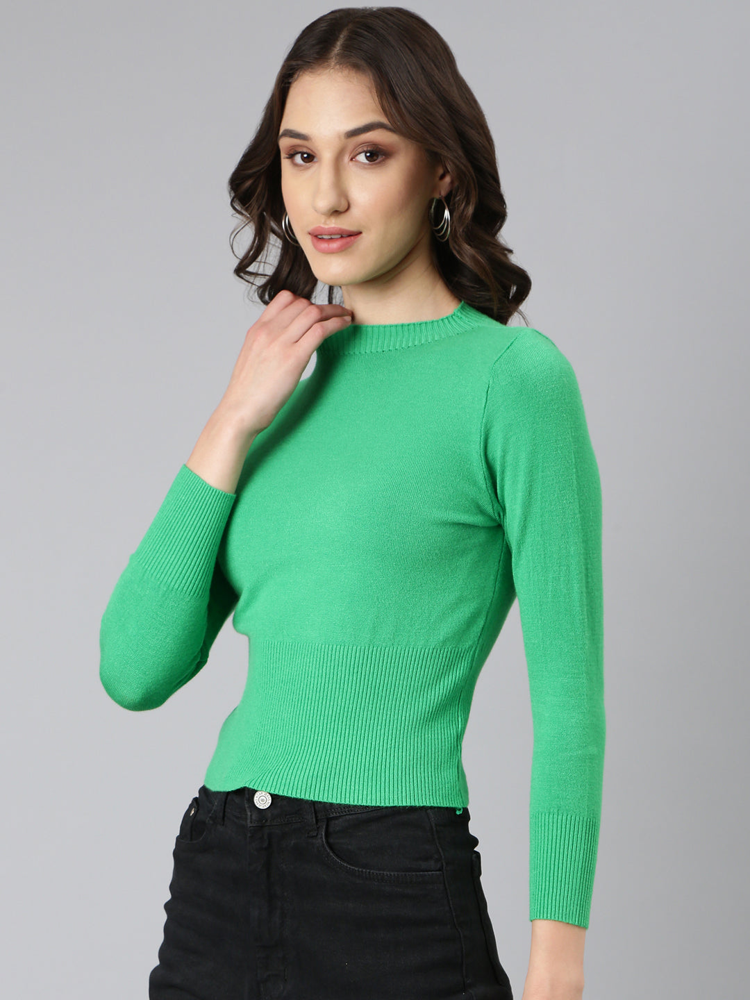 Women Green Solid Top