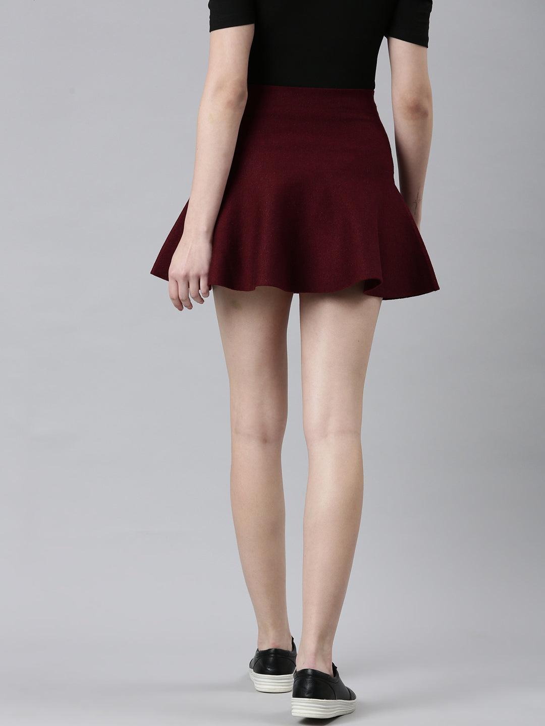 Women Burgundy Solid Flared Skirt