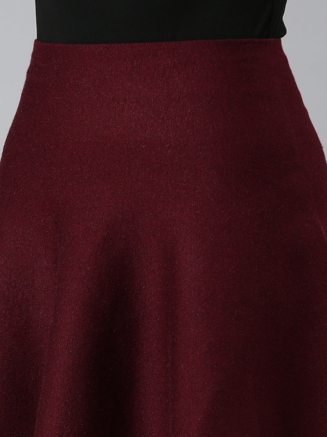 Women Burgundy Solid Flared Skirt