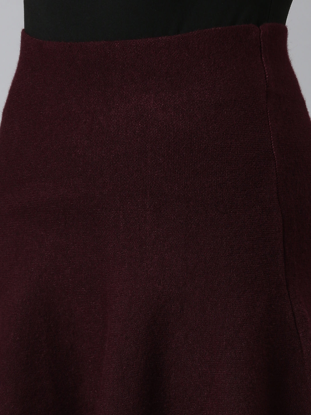 Women Burgundy Solid Pencil Skirt