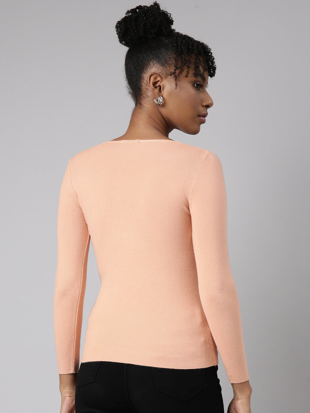 Women Peach Solid Fitted Top