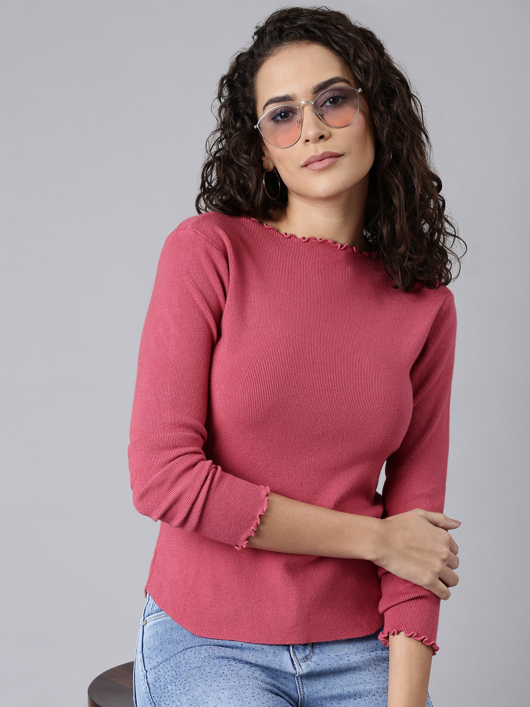 Women Fuchsia Solid Fitted Top