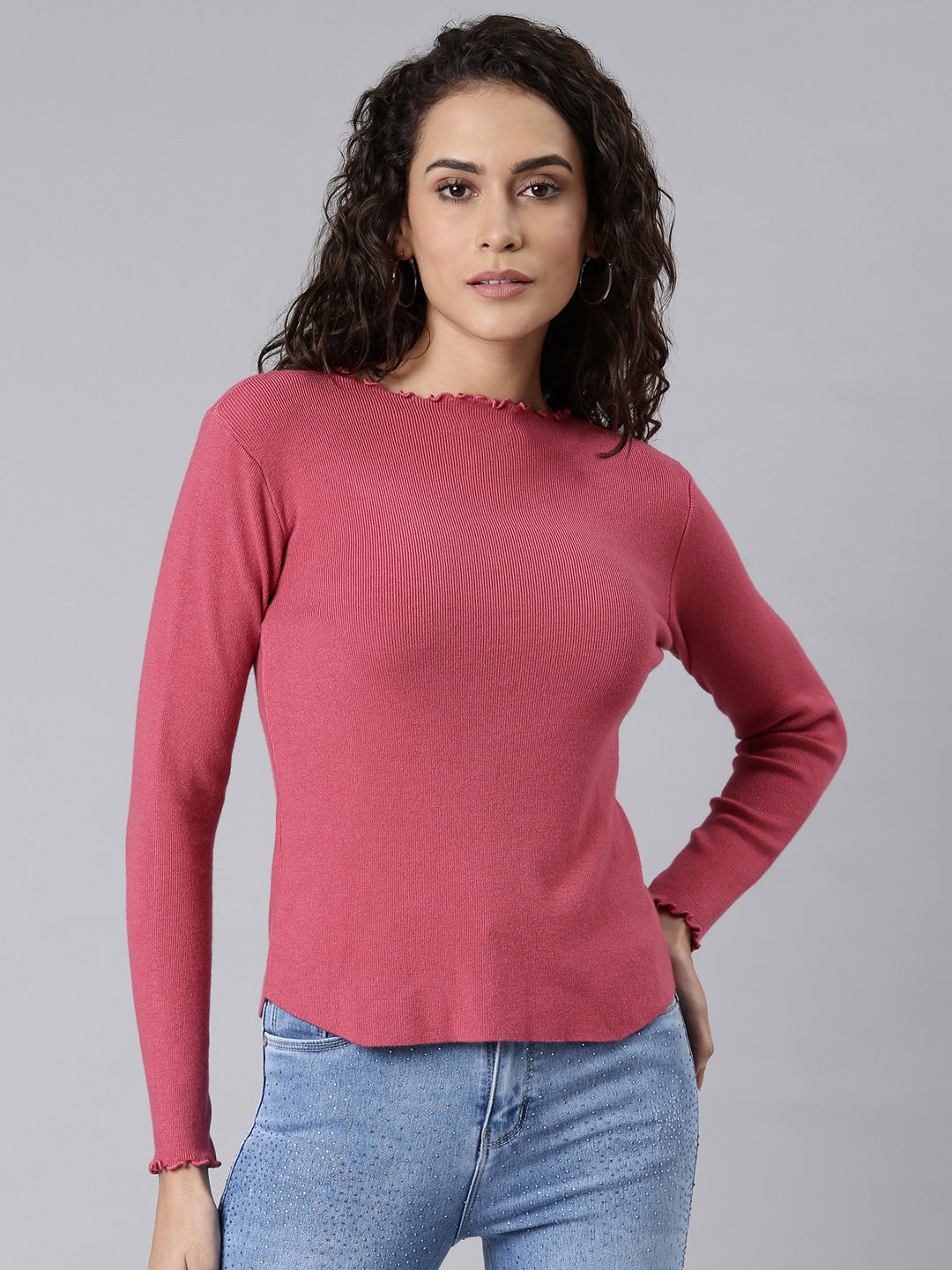 Women Fuchsia Solid Fitted Top