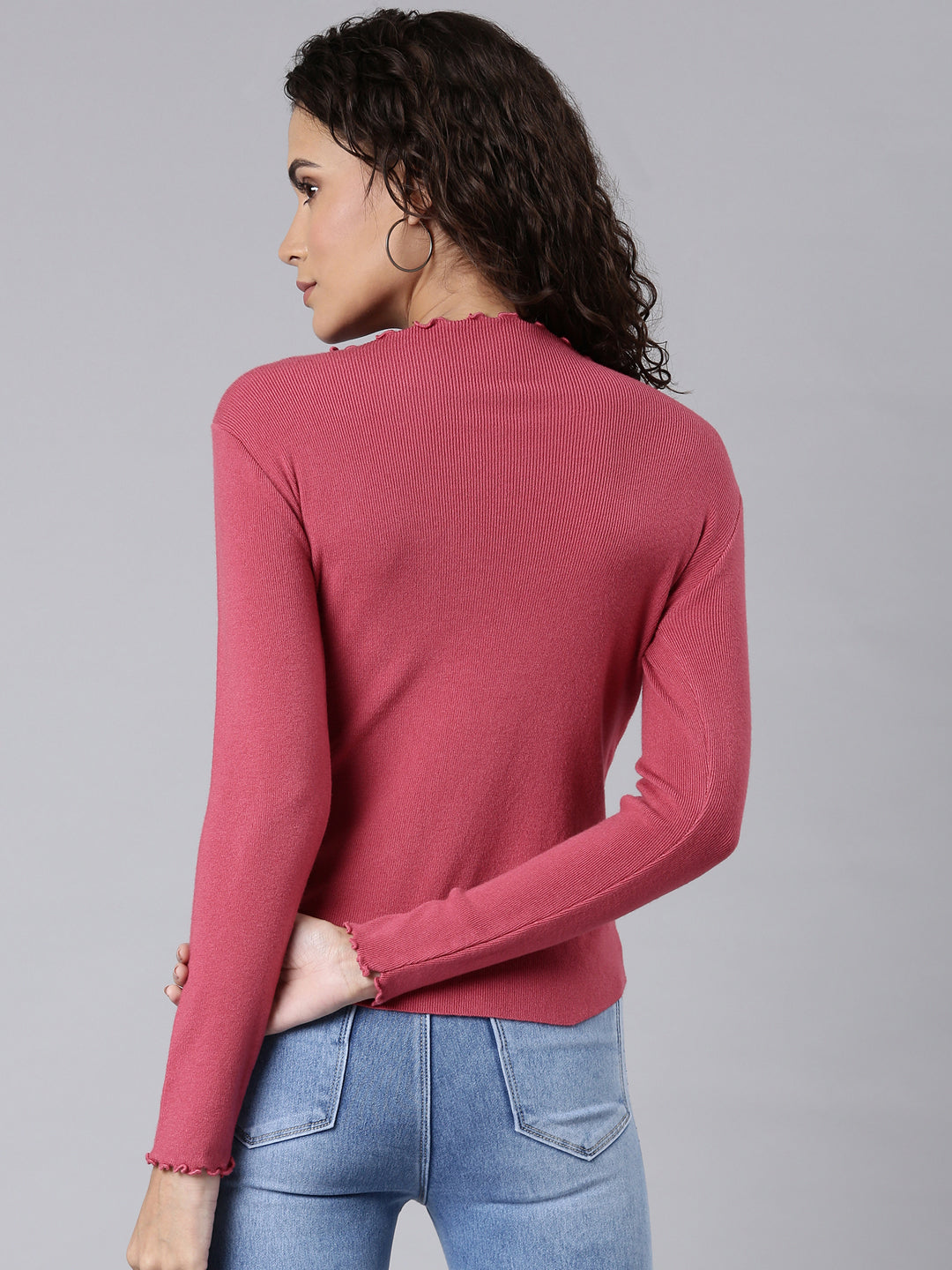 Women Fuchsia Solid Fitted Top