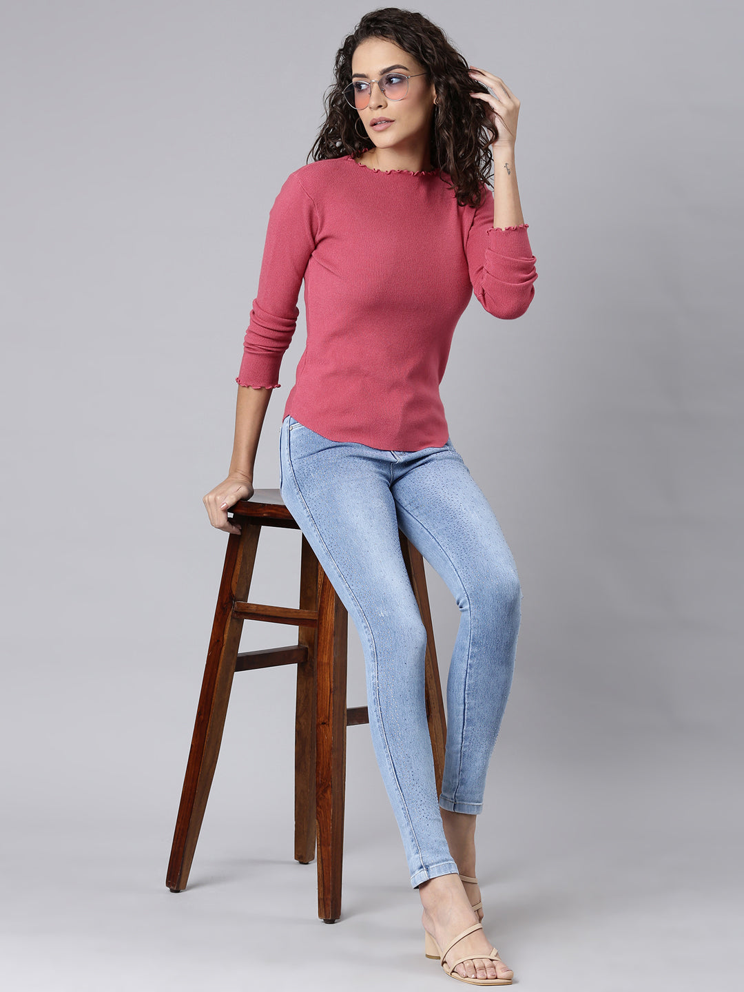 Women Fuchsia Solid Fitted Top