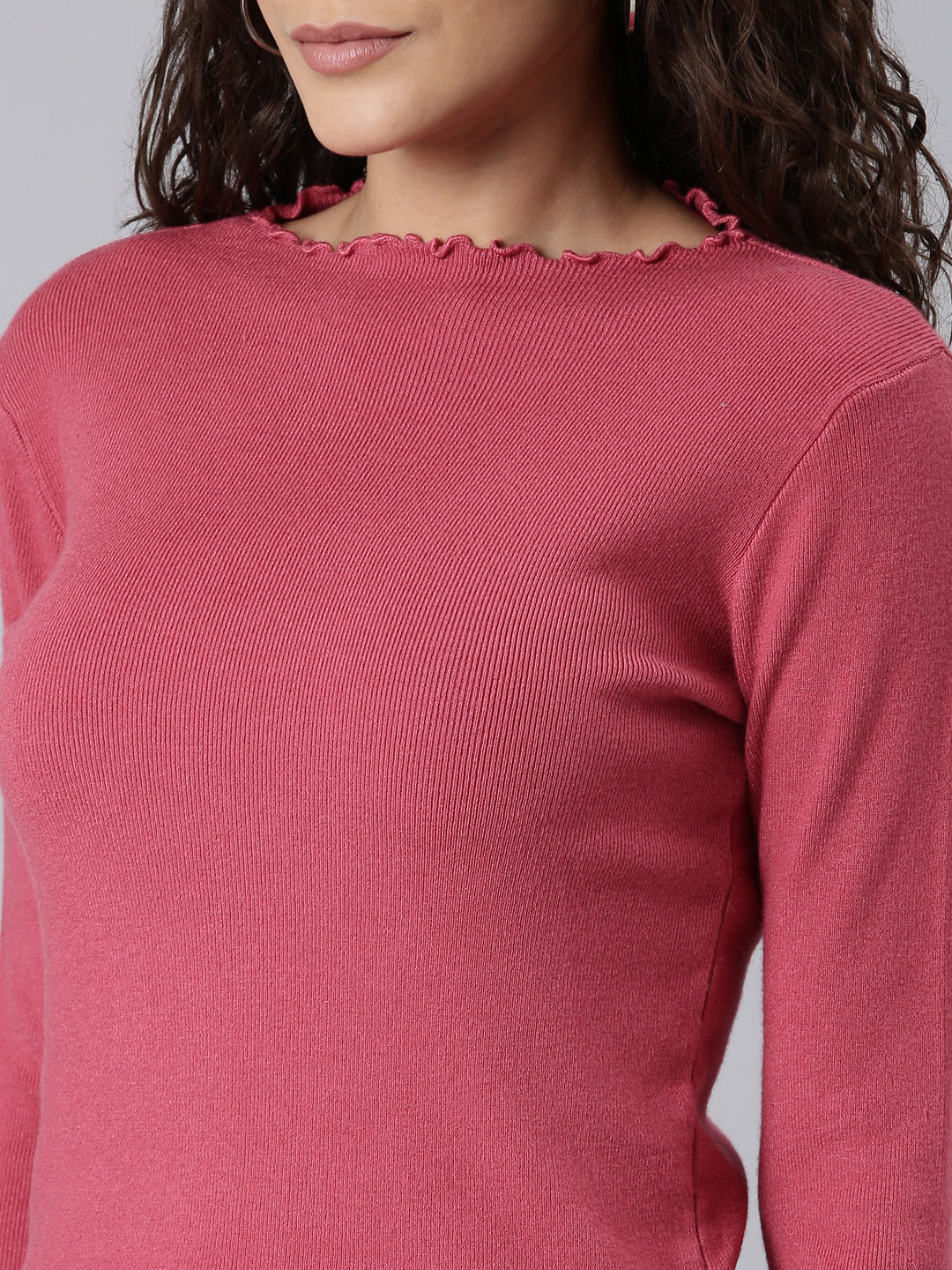 Women Fuchsia Solid Fitted Top