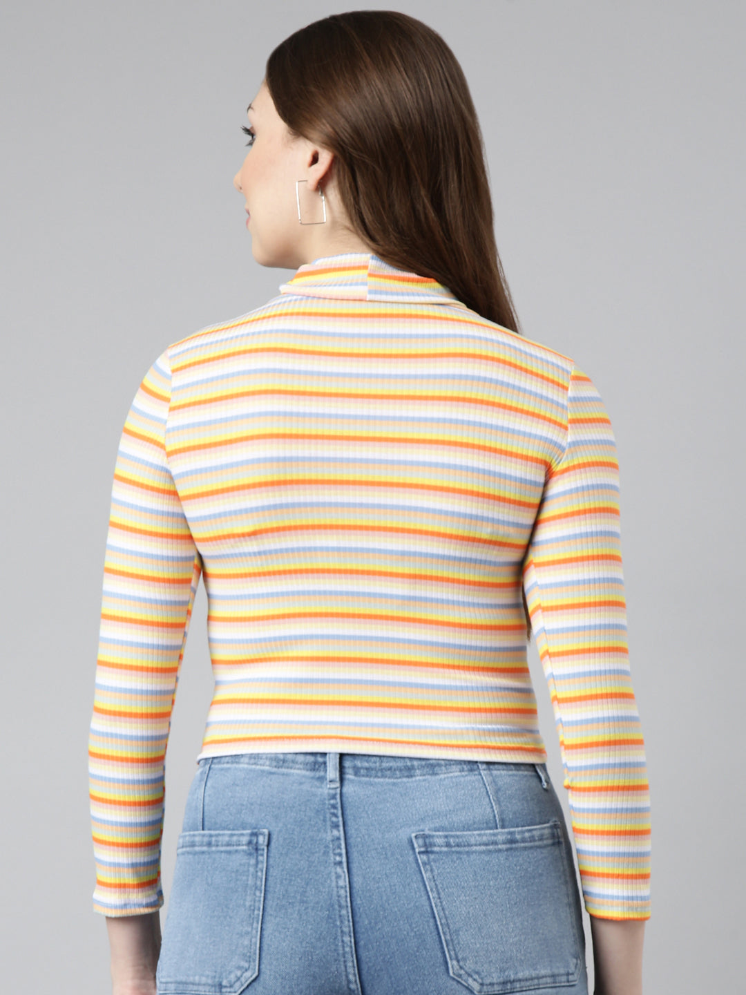 Women Orange Horizontal Stripes Fitted Crop Top