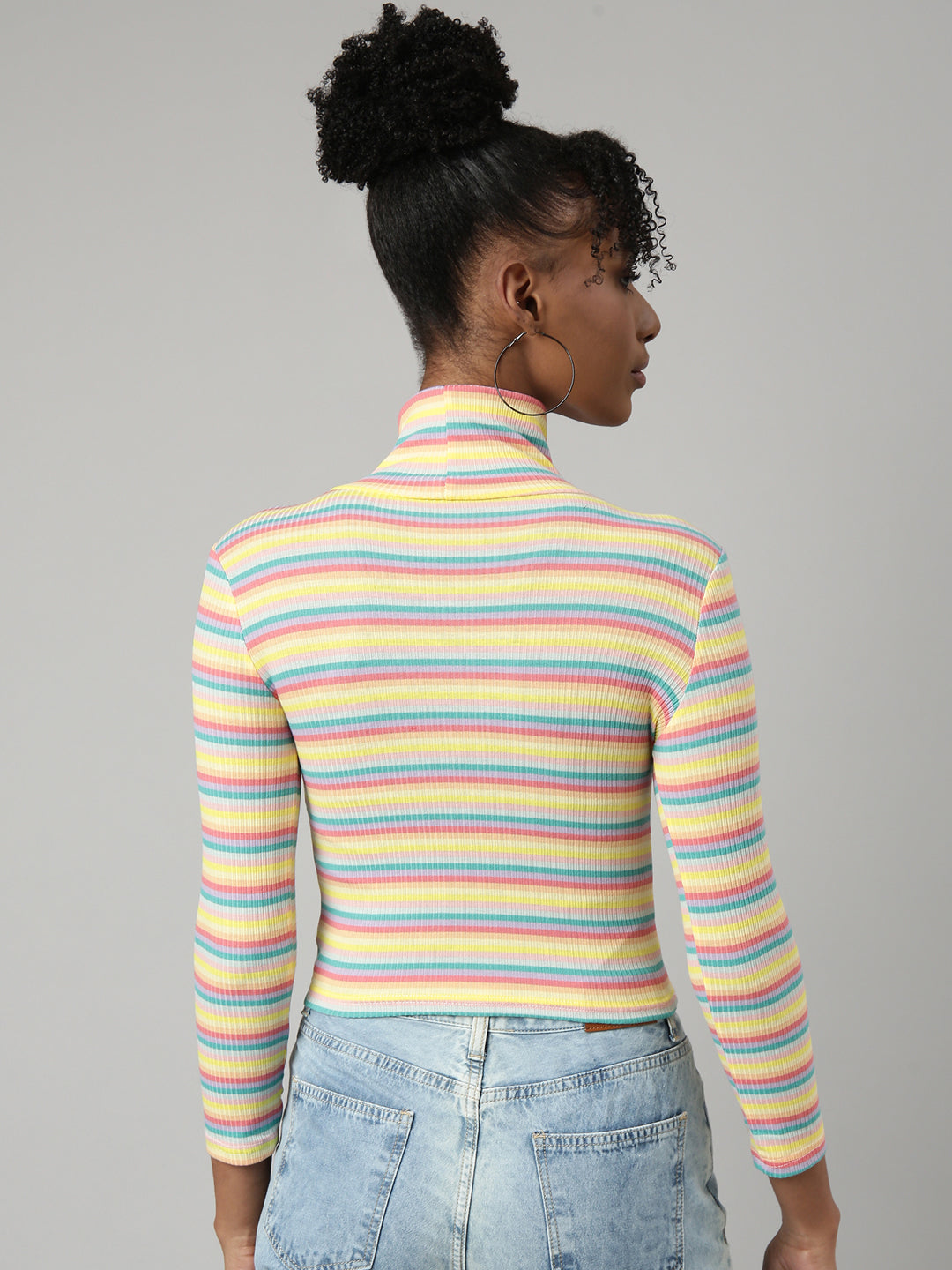 Women Yellow Horizontal Stripes Fitted Crop Top