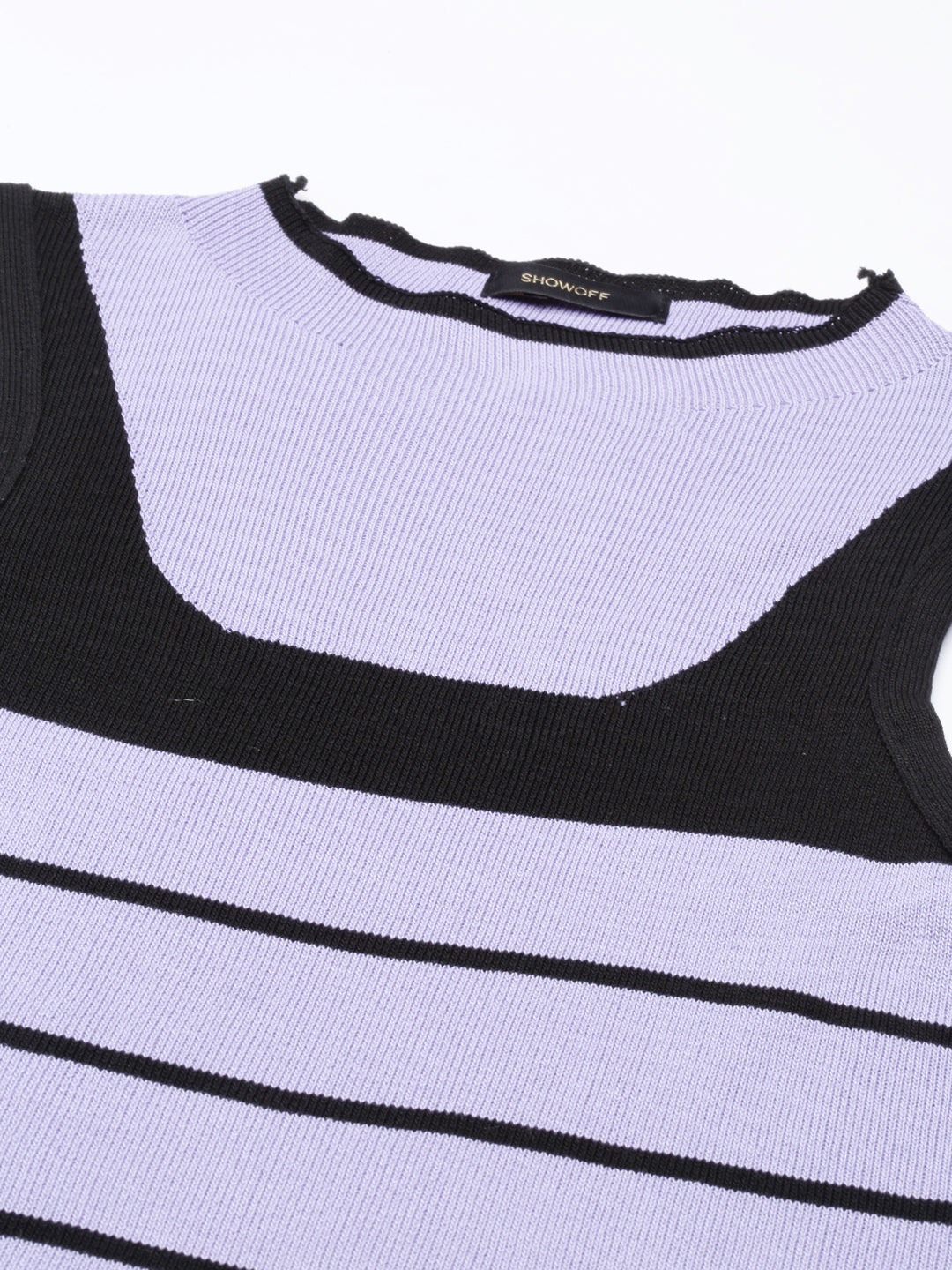 Women Lavender Striped Tank Crop Top