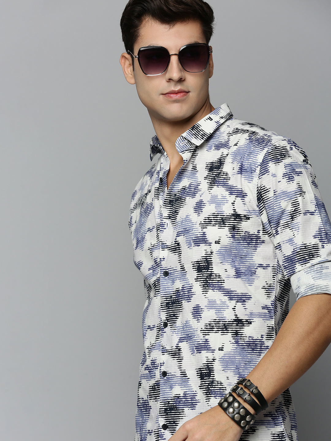 Men White Printed Casual Shirt