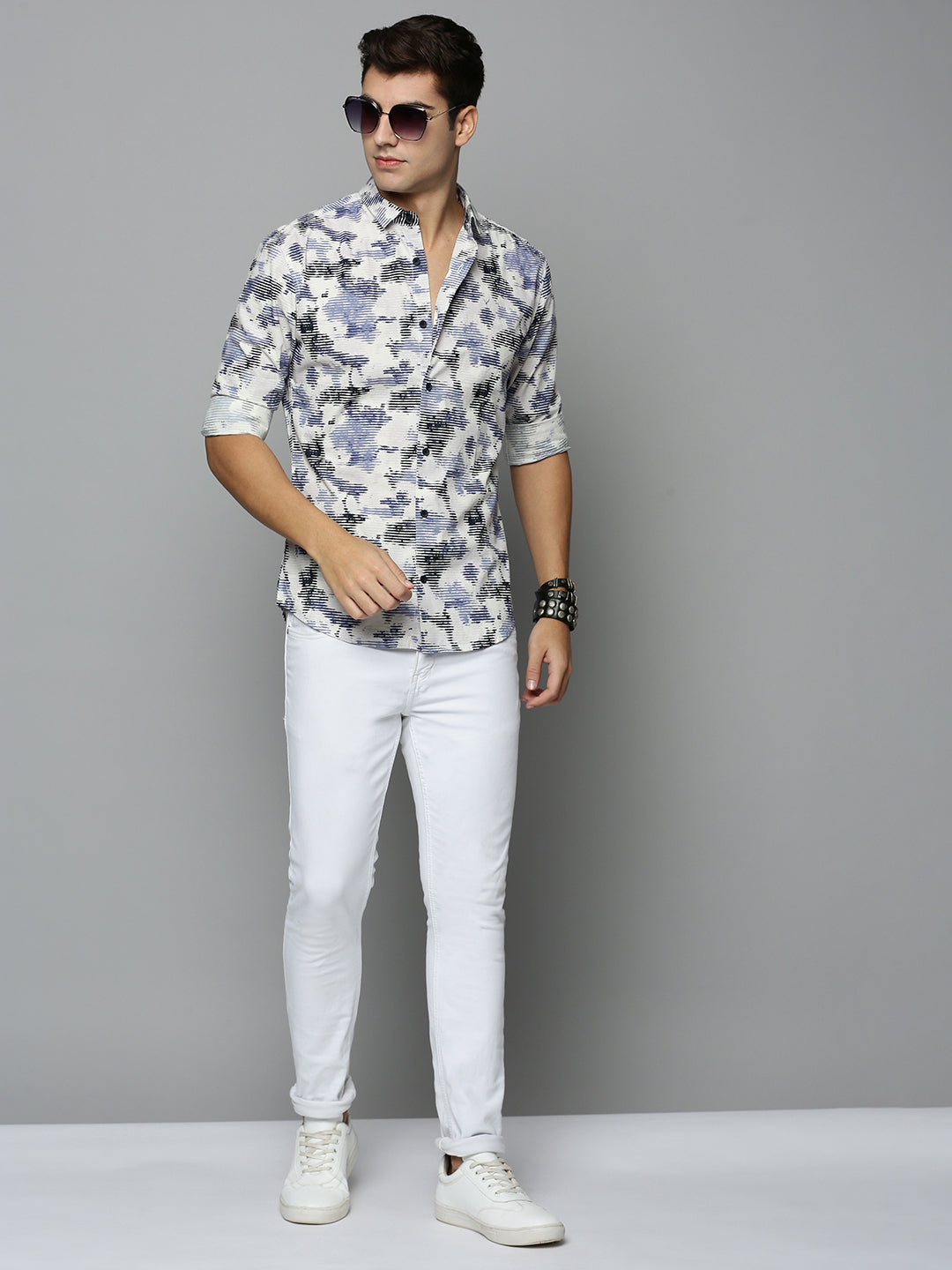 Men White Printed Casual Shirt