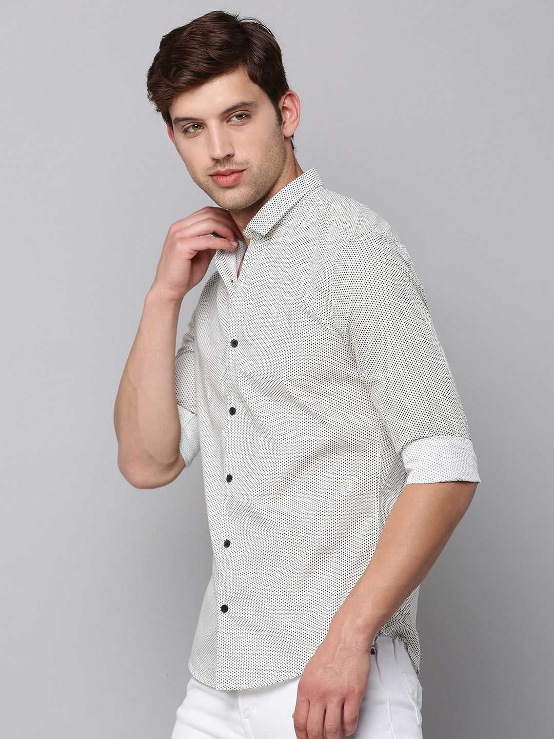 Men Cream Printed Casual Shirt