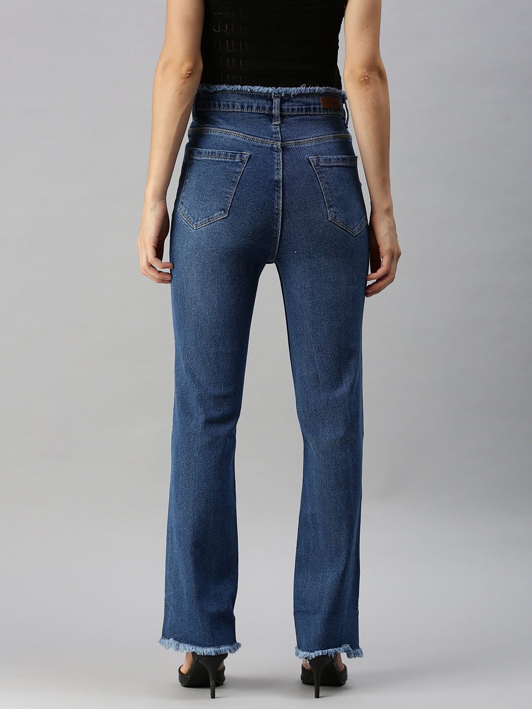 Women's Blue Solid Relaxed Fit Denim Jeans