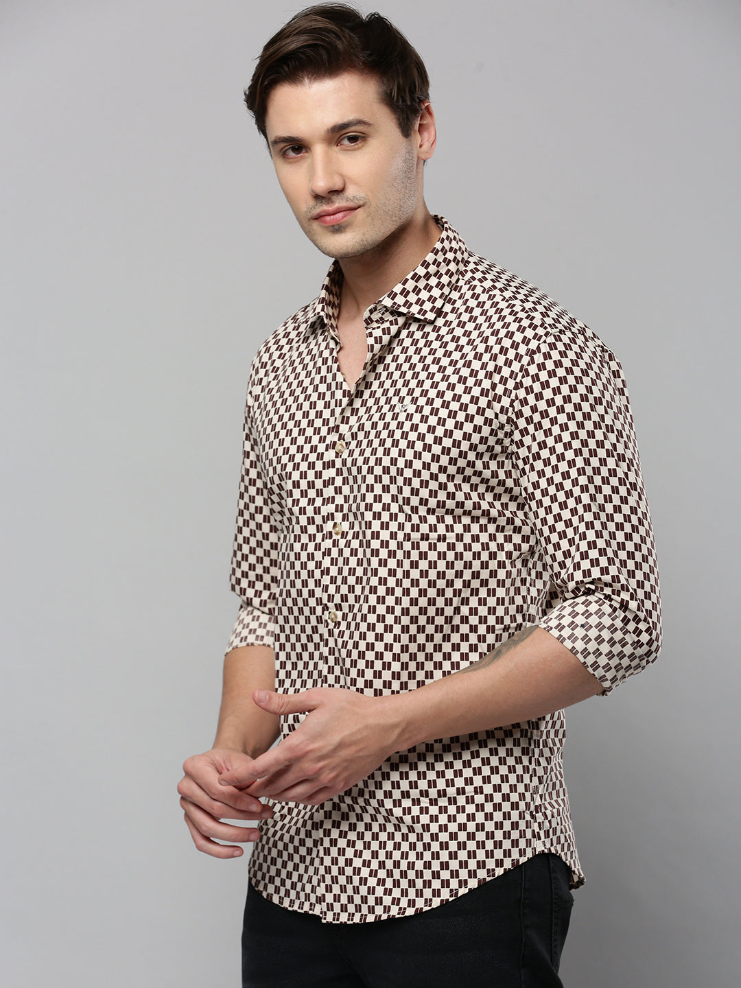 Men Beige Printed Casual Shirt