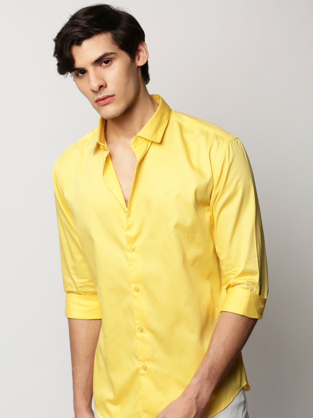 Men Yellow Solid Casual Casual Shirts