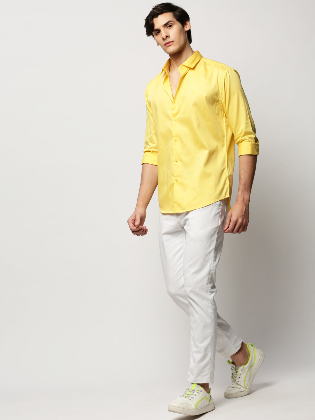 Men Yellow Solid Casual Casual Shirts