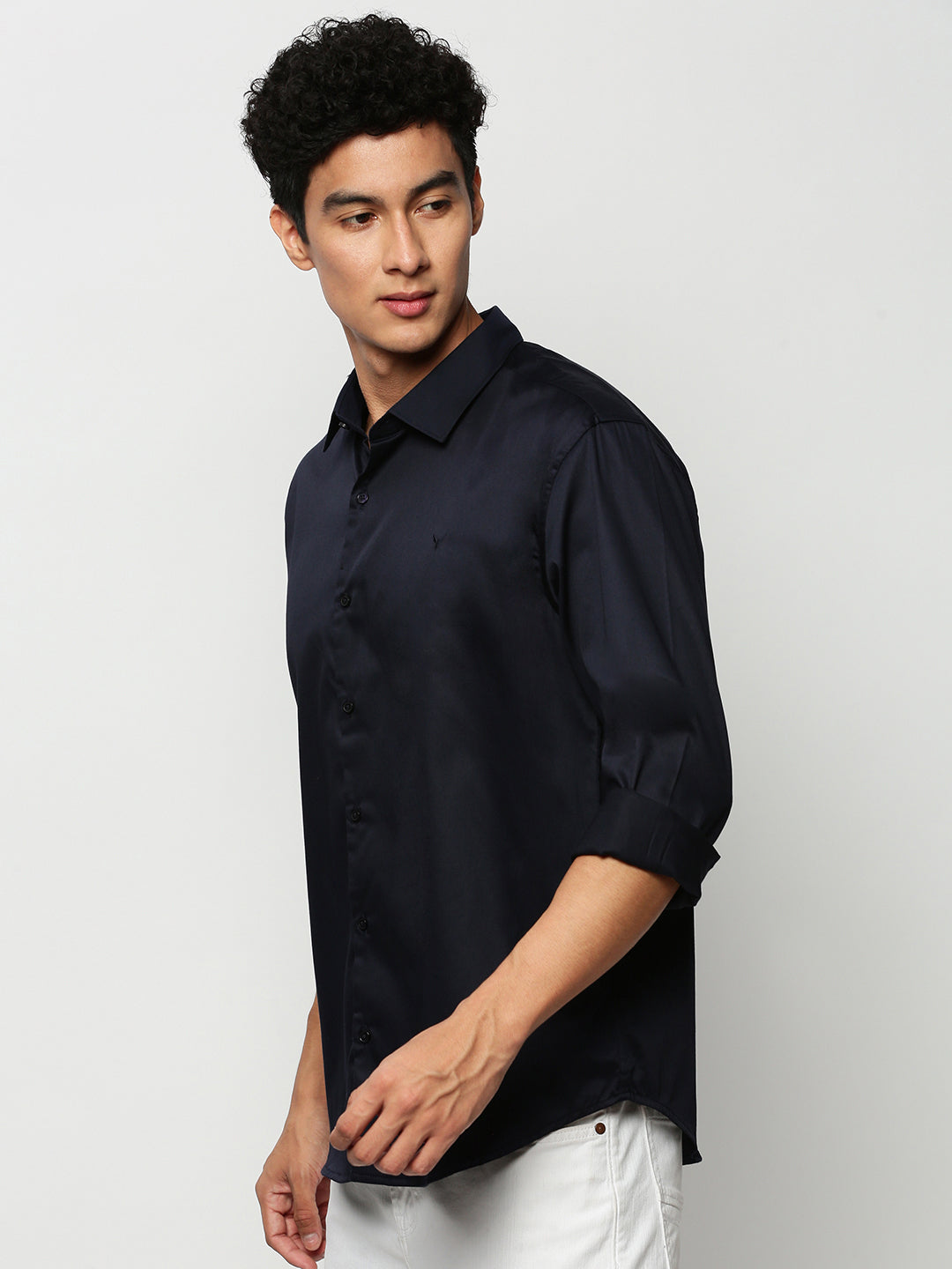 Men Navy Solid Casual Casual Shirts