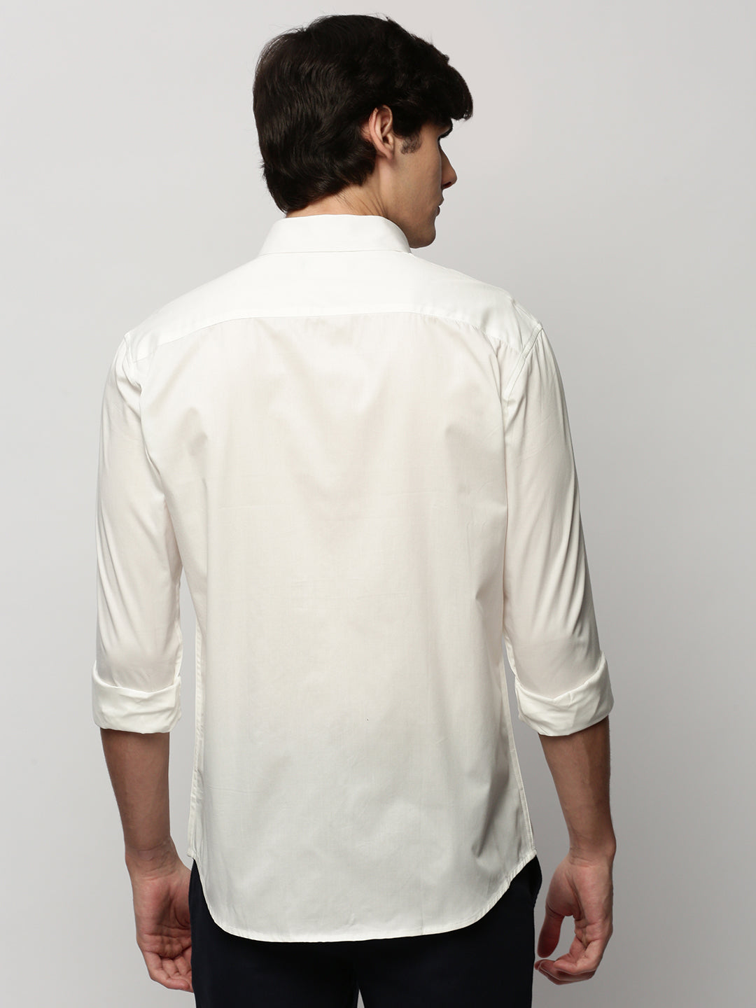 Men White Solid Casual Casual Shirts