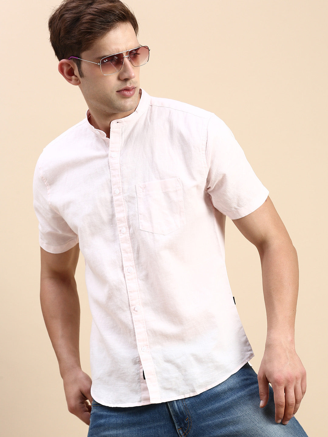 Men Pink Solid Casual Shirt