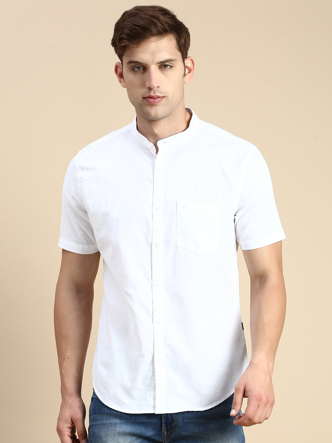 Men White Solid Casual Shirt