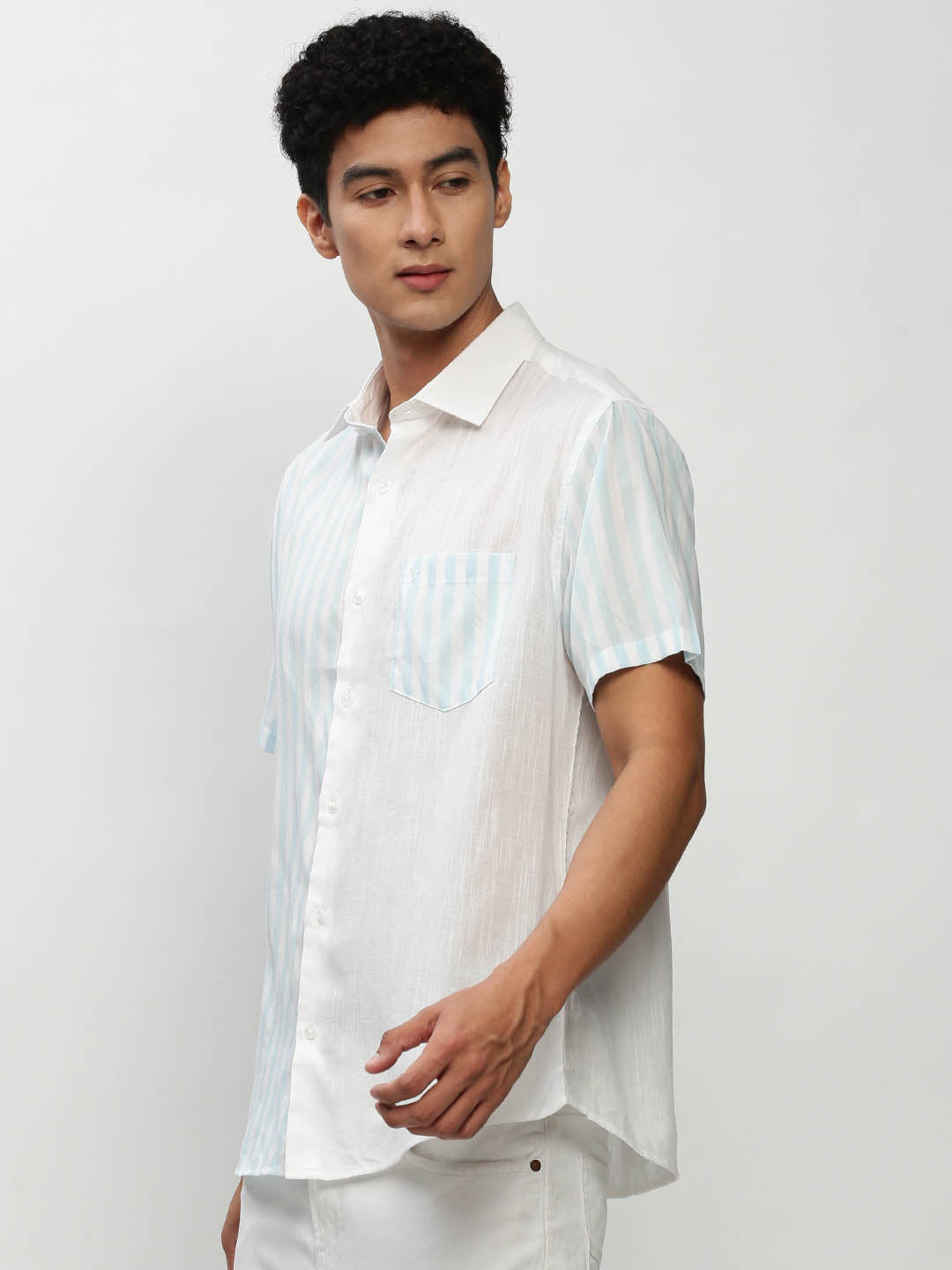 Men White Striped Casual Casual Shirts