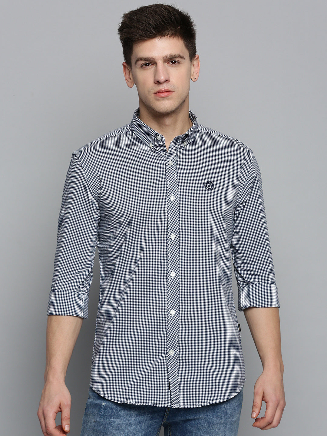 Men Navy Checked Casual Shirt