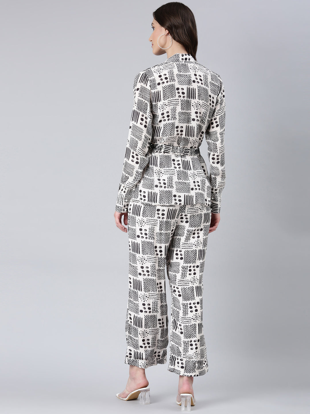 Women Off White Printed Co-Ords