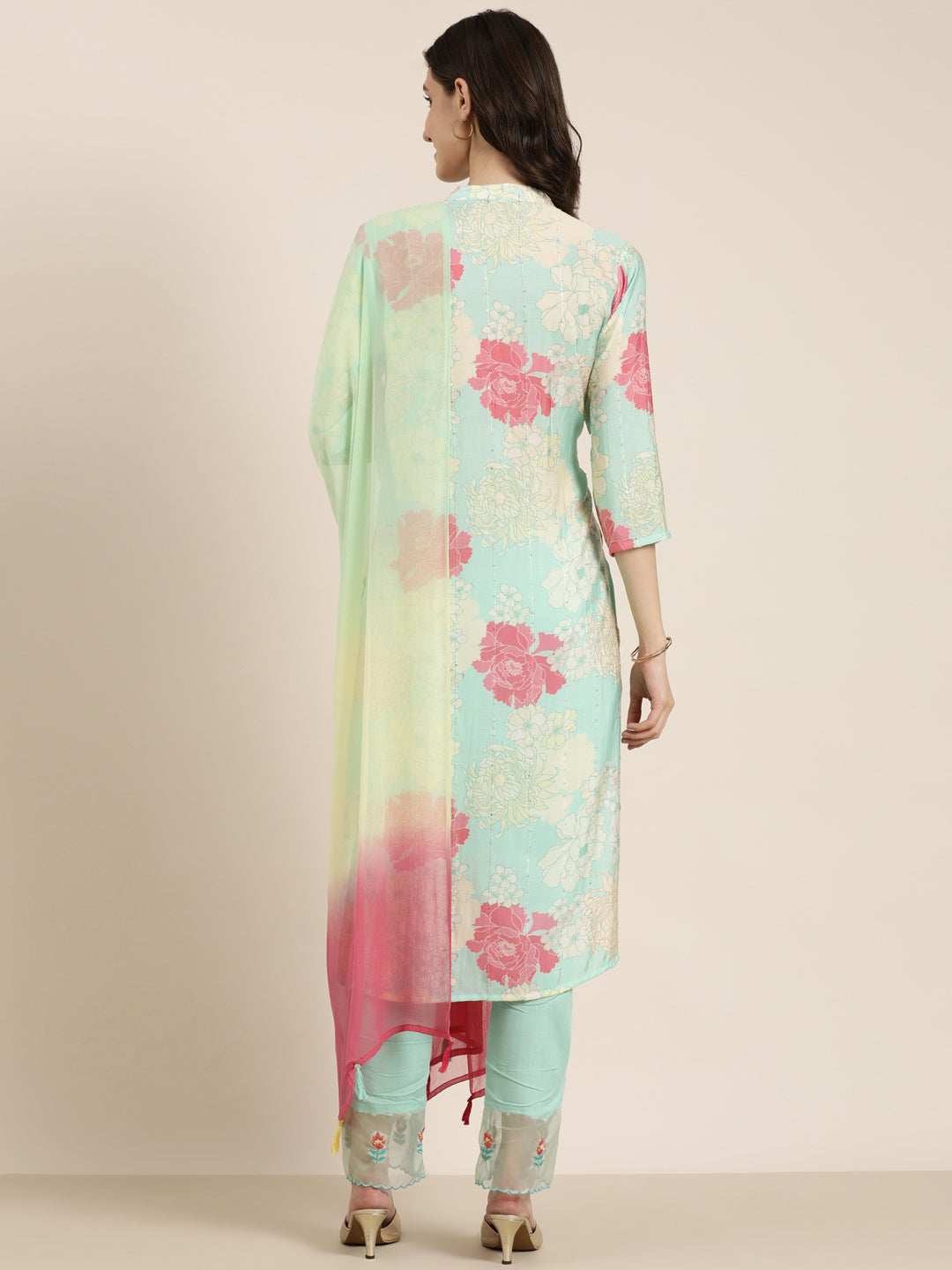 Women Sea Green Floral Kurta Set