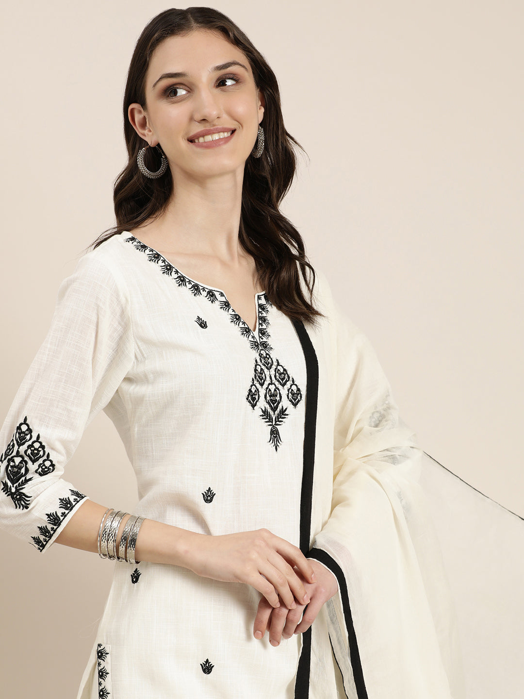 Women Off White Solid Kurta Set