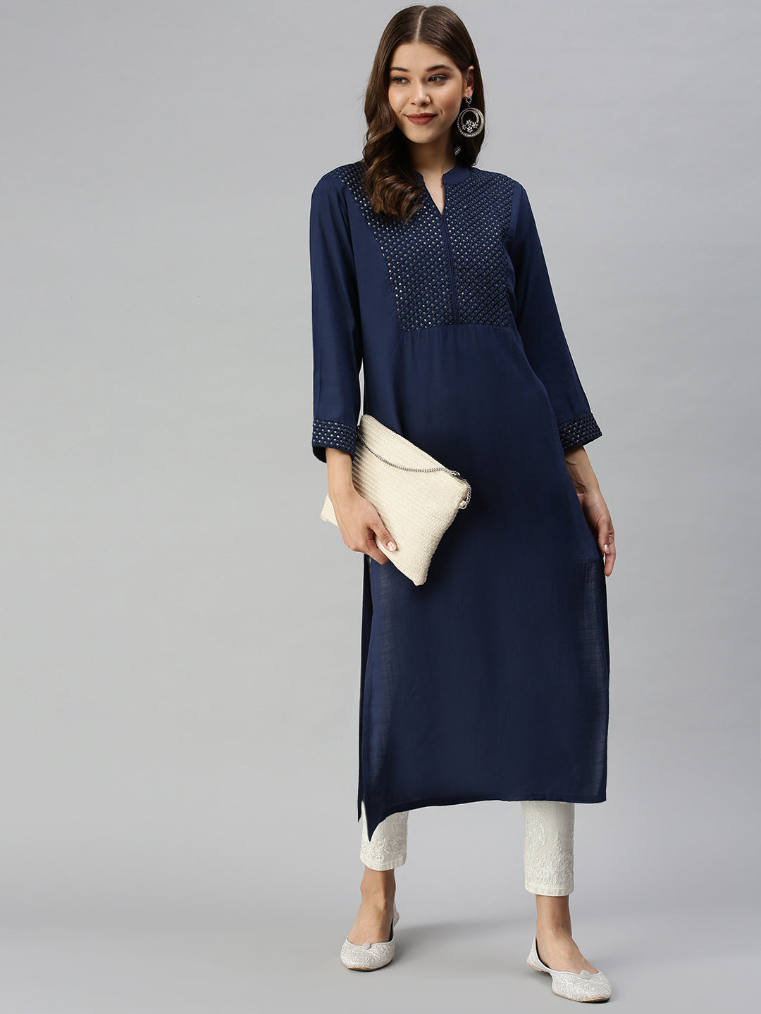 Women's Blue Solid Straight Kurta