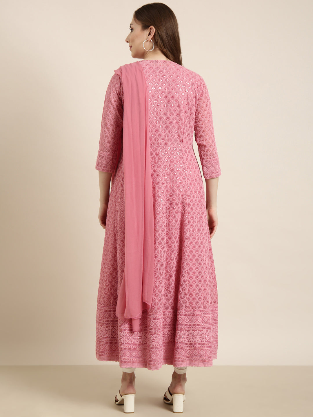 Women Anarkali Pink Embellished Kurta Comes with Dupatta & Detachable Inner Lining