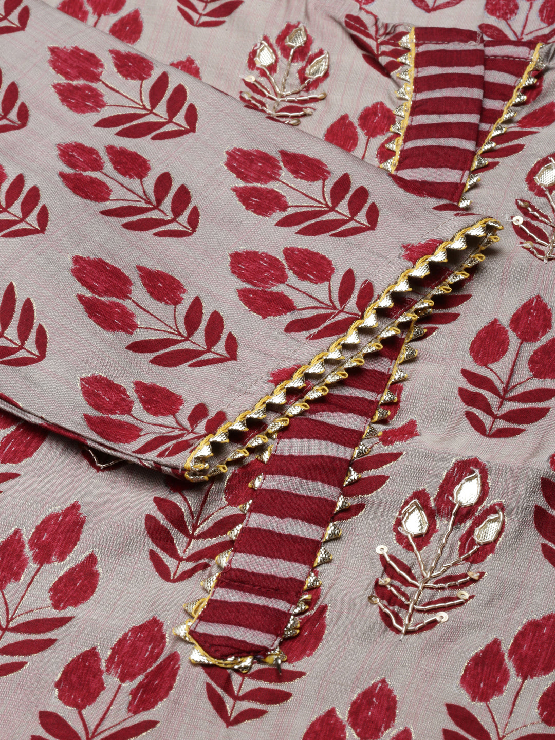Women Straight Maroon Floral Kurta and Trousers Set Comes With Dupatta