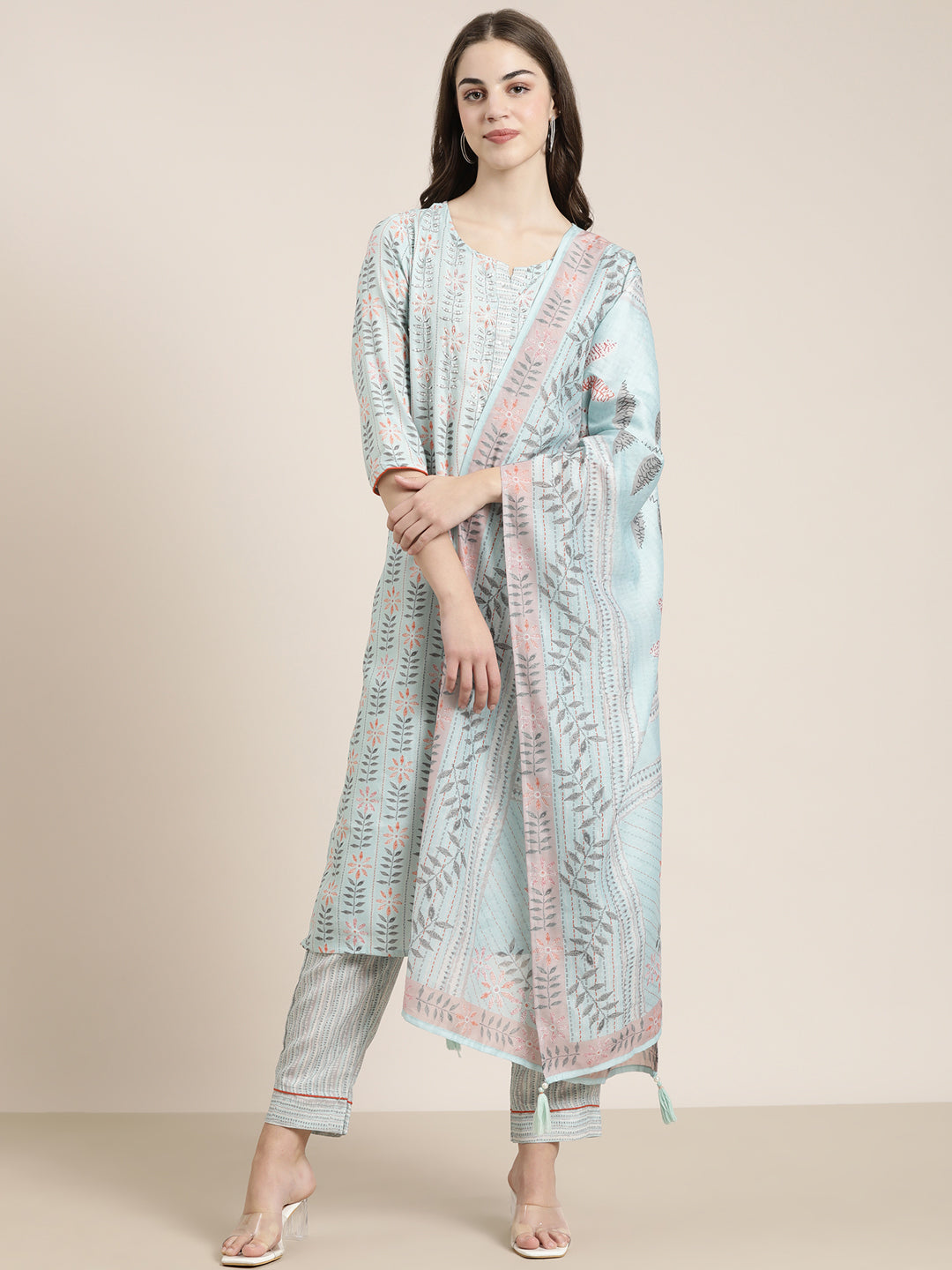 Women Sea Green Floral Kurta Set