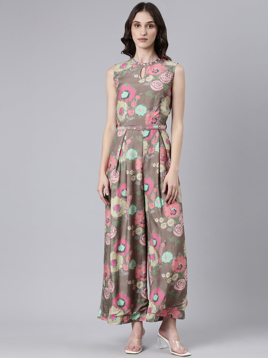 Women Taupe Printed Jumpsuit