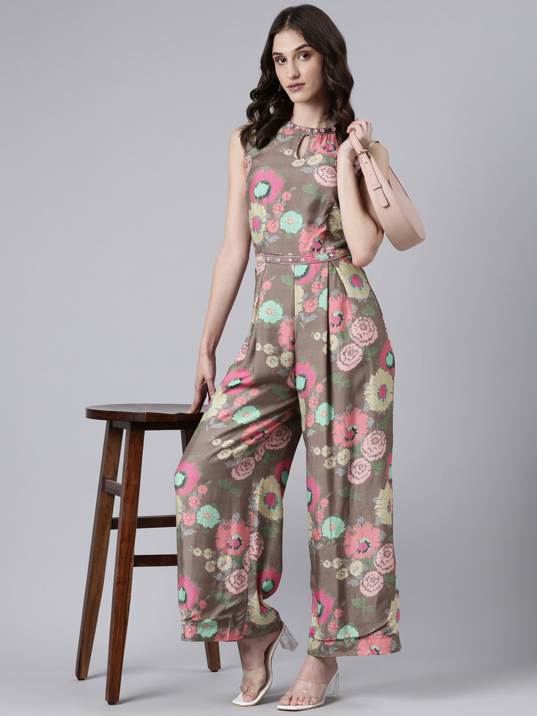 Women Taupe Printed Jumpsuit