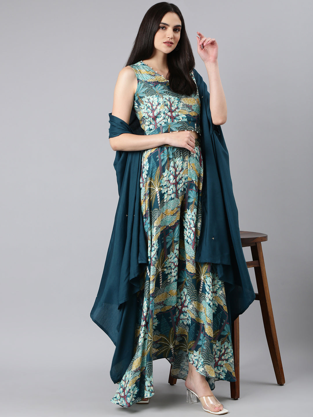 Women Teal Printed Co-Ords