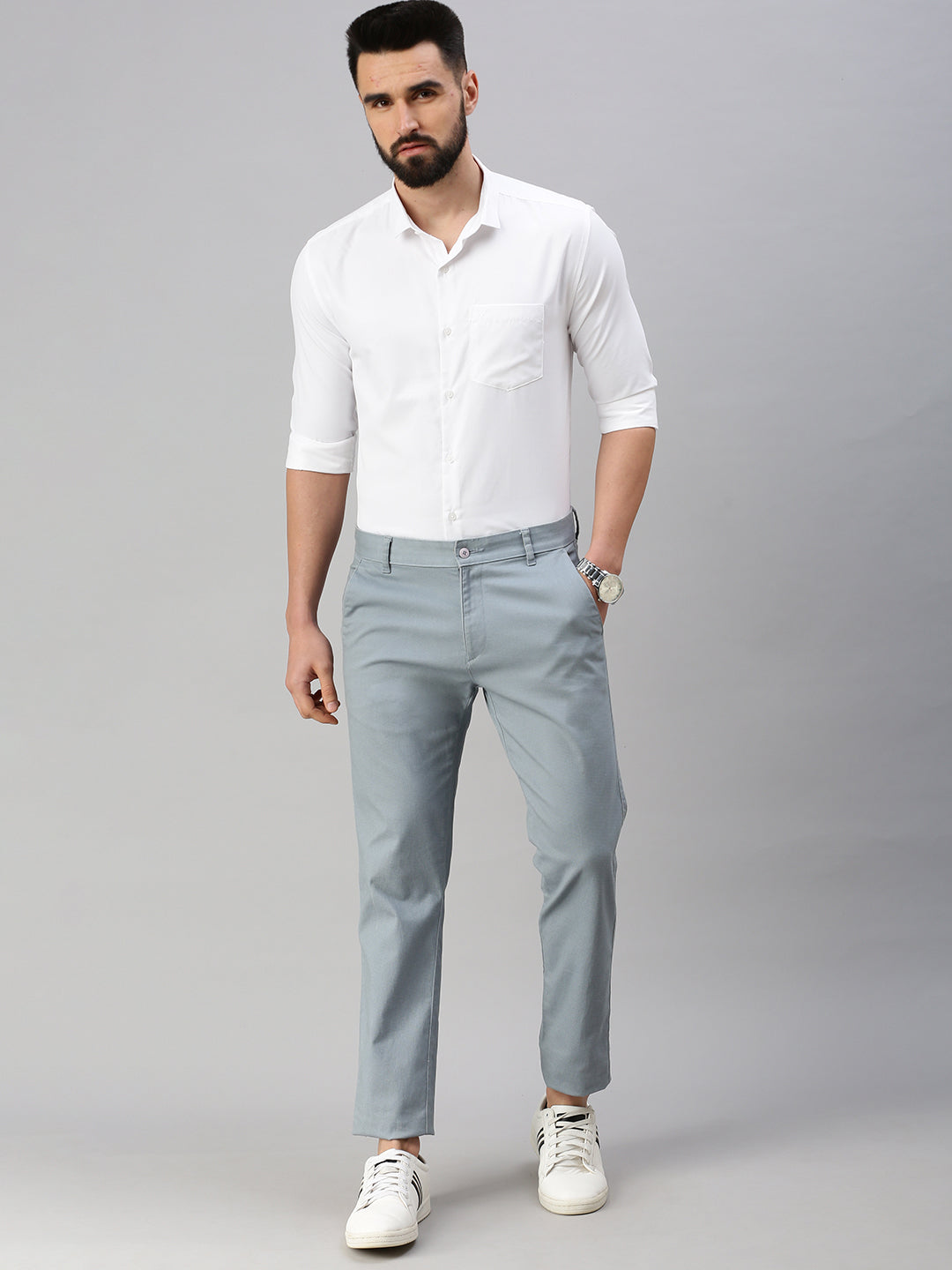 Men White Self Design Casual Shirt