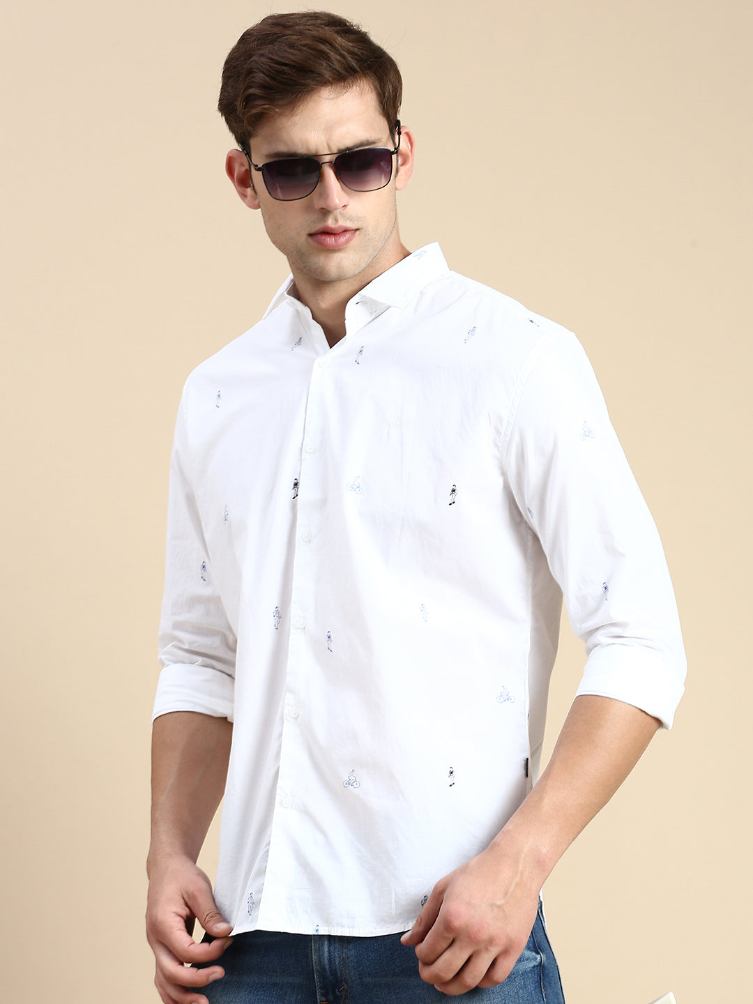 Men White Printed Casual Shirt