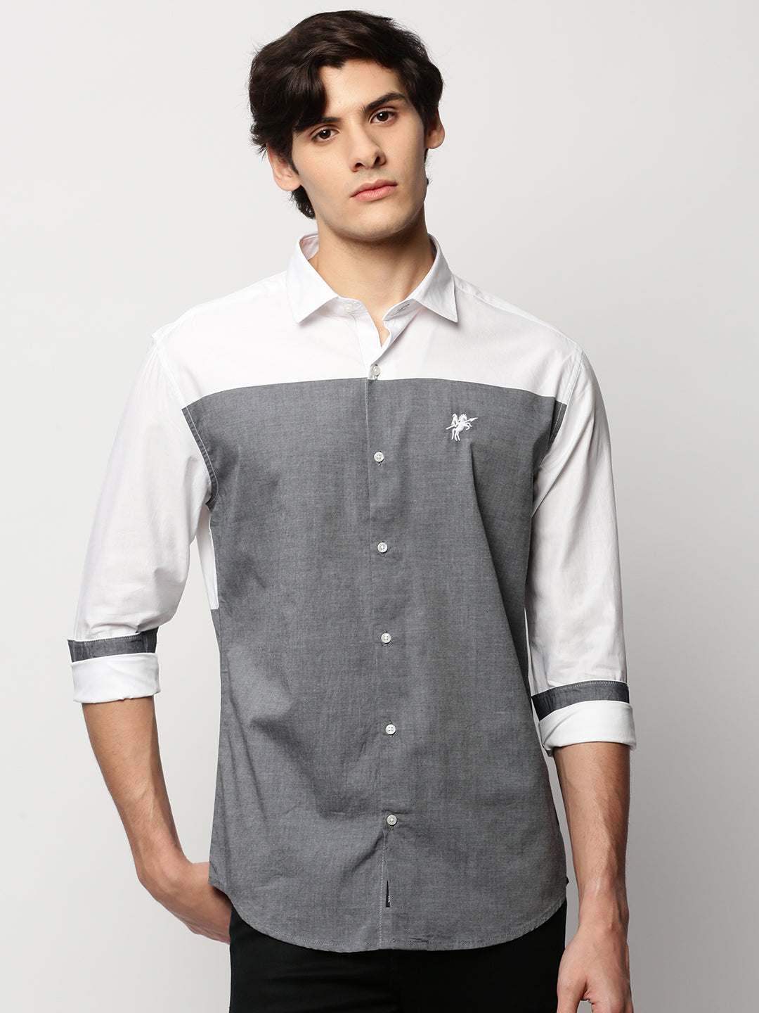Men Grey Colourblock Casual Casual Shirts