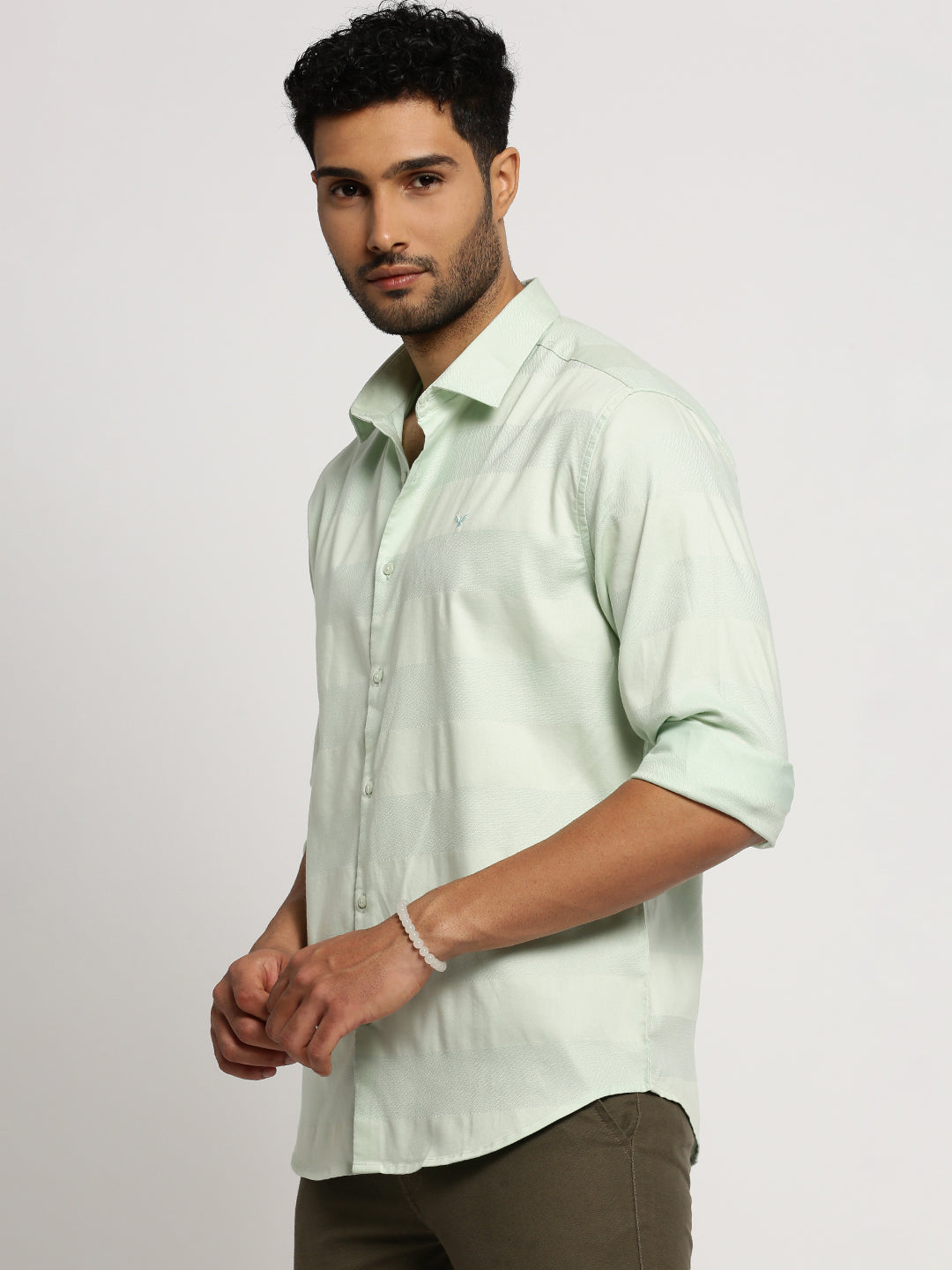 Men Sea Green Spread Collar Solid Shirt