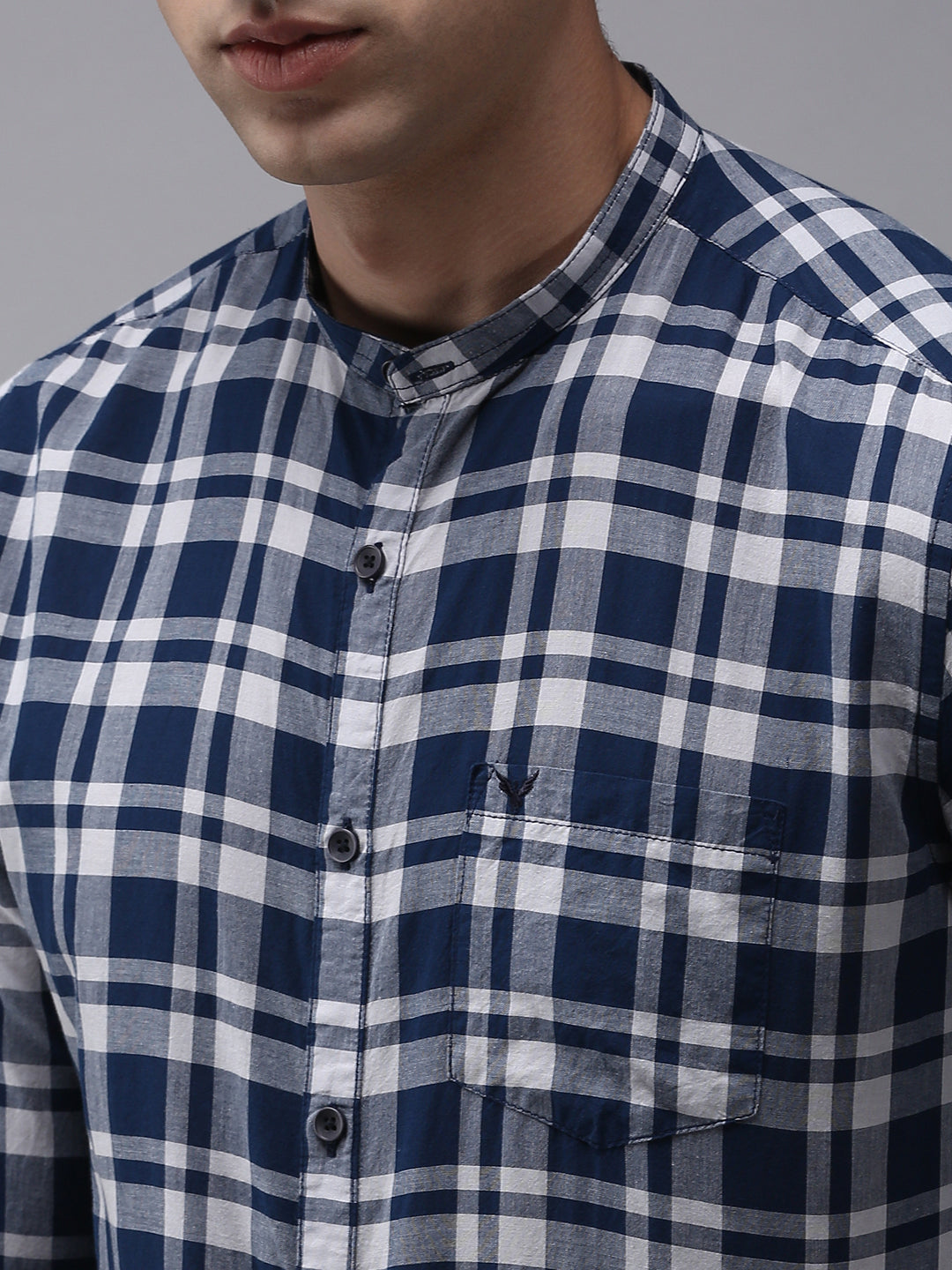 Men Blue Checked Casual Shirt