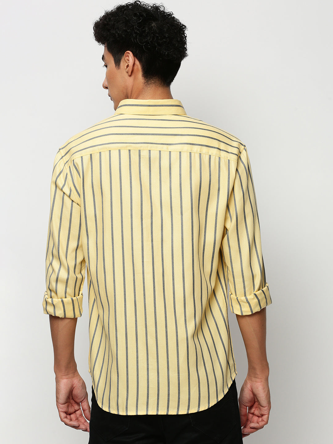 Men Yellow Striped Casual Casual Shirts