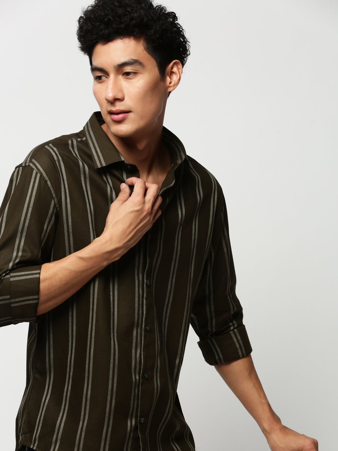 Men Green Striped Casual Casual Shirts